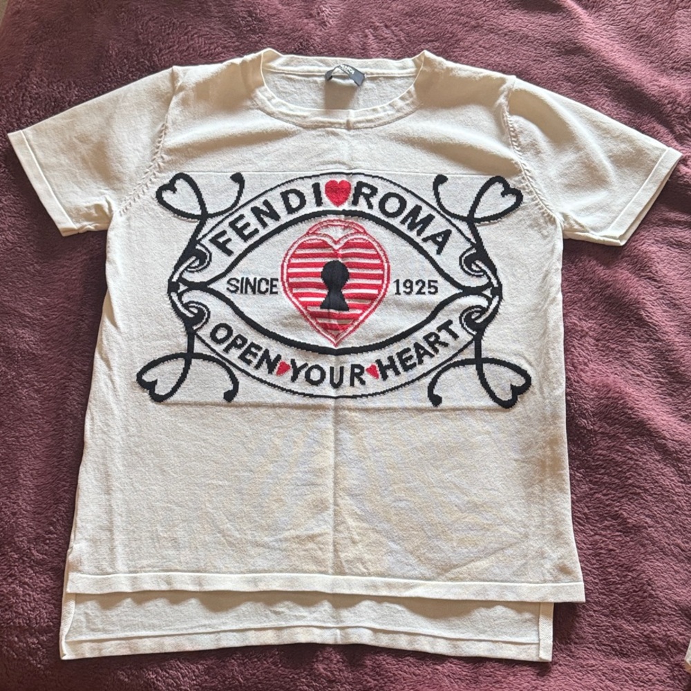 Vintage Fendi Roma short sleeve knit shirt with heart motif